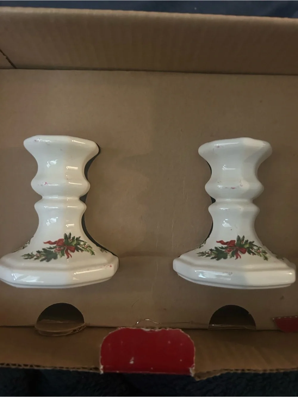 Pfaltzgraff Christmas Heritage White Candlestick Pair